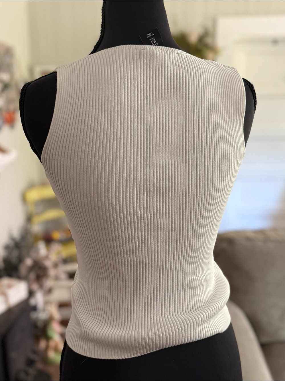 Sincerely JulesRibbed Square Neck Tank Top‎ Summer Sweater- NWOT Sz Small White - Picture 4 of 4
